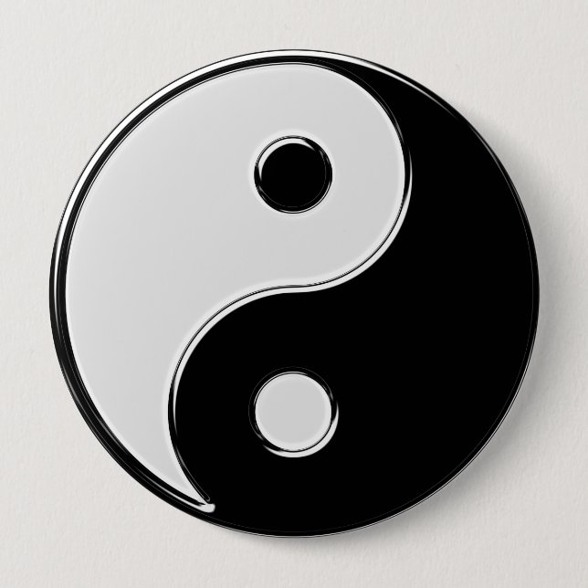 Badge Rond 10 Cm Yin Yang en noir et blanc (Devant)