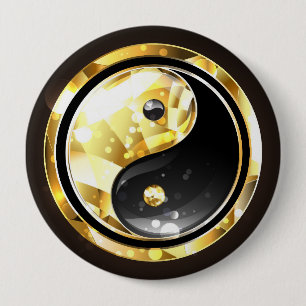 Badge Rond 10 Cm Yin Yang or sur noir