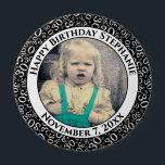 Badge Rond 10 Cm Your Photo 30th Birthday Number Pattern | Black<br><div class="desc">This is a commemorative button with your photo and text for celebrating your 30th Birthday. There is a text template to make it easy to change the message and date. There is also a photo template to make it easy to add your image. This black-and-white picture frame is a random...</div>