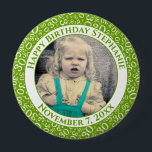 Badge Rond 10 Cm Your Photo 30th Birthday Number Pattern | Green<br><div class="desc">This is a commemorative button with your photo and text for celebrating your 30th Birthday. There is a text template to make it easy to change the message and date. There is also a photo template to make it easy to add your image. This green-and-white picture frame is a random...</div>