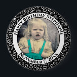 Badge Rond 10 Cm Your Photo 60th Birthday Number Pattern Black<br><div class="desc">This is a commemorative button with your photo and text for celebrating your 60th Birthday. There is a text template to make it easy to change the message and date. There is also a photo template to make it easy to add your image. This black-and-white picture frame is a random...</div>