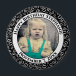 Badge Rond 10 Cm Your Photo 60th Birthday Number Pattern Black<br><div class="desc">This is a commemorative button with your photo and text for celebrating your 60th Birthday. There is a text template to make it easy to change the message and date. There is also a photo template to make it easy to add your image. This black-and-white picture frame is a random...</div>