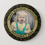 Badge Rond 10 Cm Your Photo 70th Birthday Number Pattern Black/Gold<br><div class="desc">This is a commemorative button with your photo and text for celebrating your 70th Birthday. There is a text template to make it easy to change the message and date. There is also a photo template to make it easy to add your image. This black-and-gold picture frame is a random...</div>