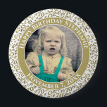 Badge Rond 10 Cm Your Photo 70th Birthday Number Pattern - Gold<br><div class="desc">This is a commemorative button with your photo and text for celebrating your 70th Birthday. There is a text template to make it easy to change the message and date. There is also a photo template to make it easy to add your image. This gold-and-white picture frame is a random...</div>