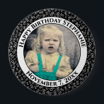 Badge Rond 10 Cm Your Photo 80th Birthday Number Pattern | Black<br><div class="desc">This is a commemorative button with your photo and text for celebrating your 80th Birthday. There is a text template to make it easy to personalize the message and date. There is also a photo template to make it easy to add your image. This black-and-white picture frame is a random...</div>