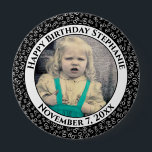 Badge Rond 10 Cm Your Photo 80th Birthday Number Pattern | Black<br><div class="desc">This is a commemorative button with your photo and text for celebrating your 80th Birthday. There is a text template to make it easy to personalize the message and date. There is also a photo template to make it easy to add your image. This black-and-white picture frame is a random...</div>