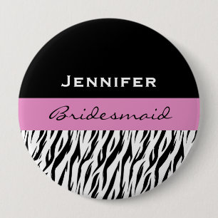 Badge Rond 10 Cm Zèbre moderne rose blanc noir de demoiselle