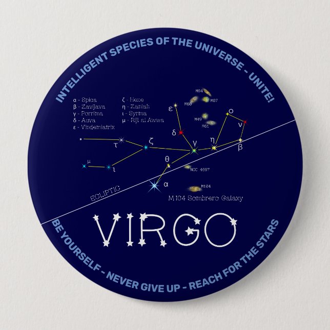 Badge Rond 10 Cm Zodiac Constellation Virgo (Devant)