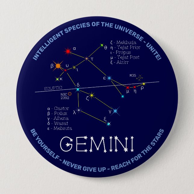 Badge Rond 10 Cm Zodiaque Gemini (Devant)