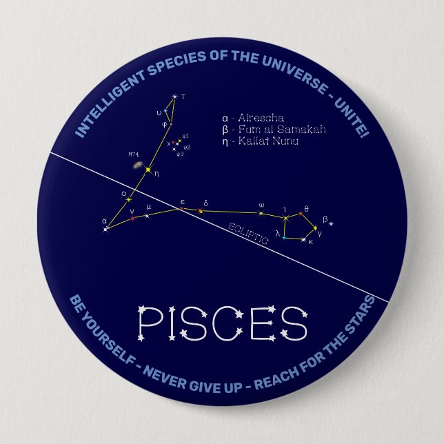 Badge Rond 10 Cm Zodiaque Pisces (Devant)