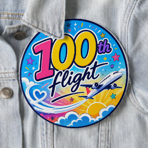 Badge Rond 15,2 Cm 100ème vol avion coloré voyage souvenir