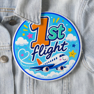 Badge Rond 15,2 Cm 1er vol avion coloré souvenir