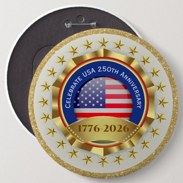 Badge Rond 15,2 Cm 250e anniversaire USA Patriotique | 1776–2026 (Devant & derrière)