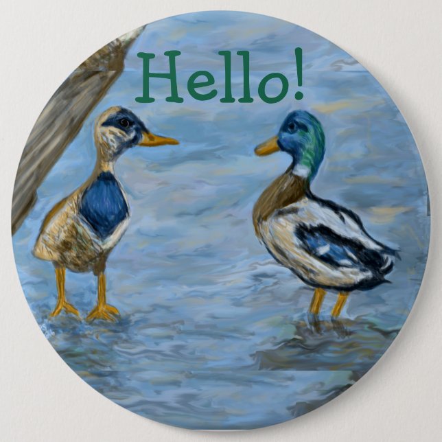Badge Rond 15,2 Cm 2 Canards en Conversation (Devant)
