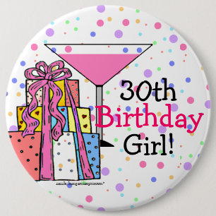 Badge Rond 15,2 Cm 30ème Fille d'anniversaire