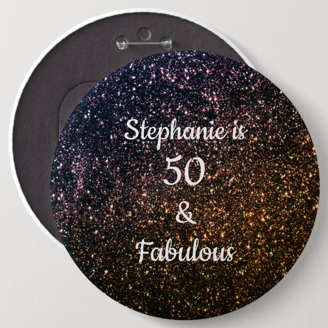 Badge Rond 15,2 Cm 50 Et Fabuleux Anniversaire Gold Black Parties sci (Devant & derrière)