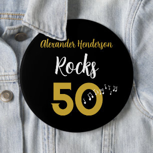 Badge Rond 15,2 Cm 50e anniversaire Guitar Rocks 50 Personnalisé
