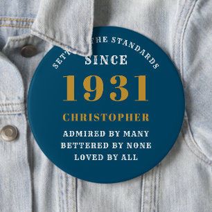 Badge Rond 15,2 Cm 90e anniversaire personnalisé 1931 Elégant Blue Go