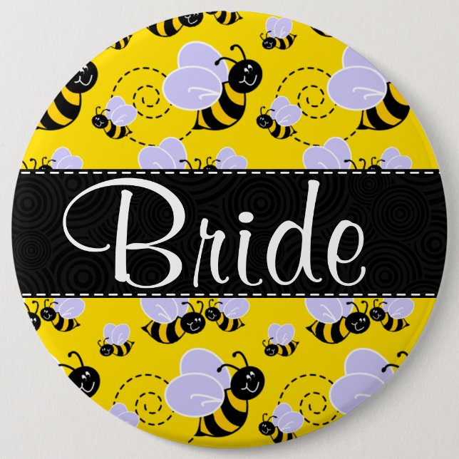 Badge Rond 15,2 Cm Abeille jaune et noire mignonne (Devant)