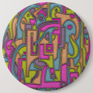 Badge Rond 15,2 Cm Abstrait géométrique Mod des années 60 coloré
