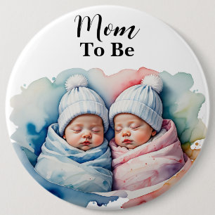 Badge Rond 15,2 Cm Adorable Garçon/Fille Twin Babies Maman To Be Bout