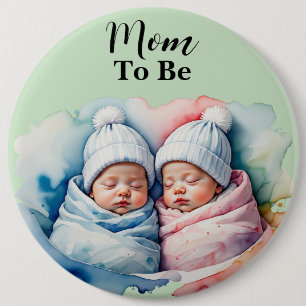 Badge Rond 15,2 Cm Adorable Garçon/Fille Twin Babies Maman To Be Bout