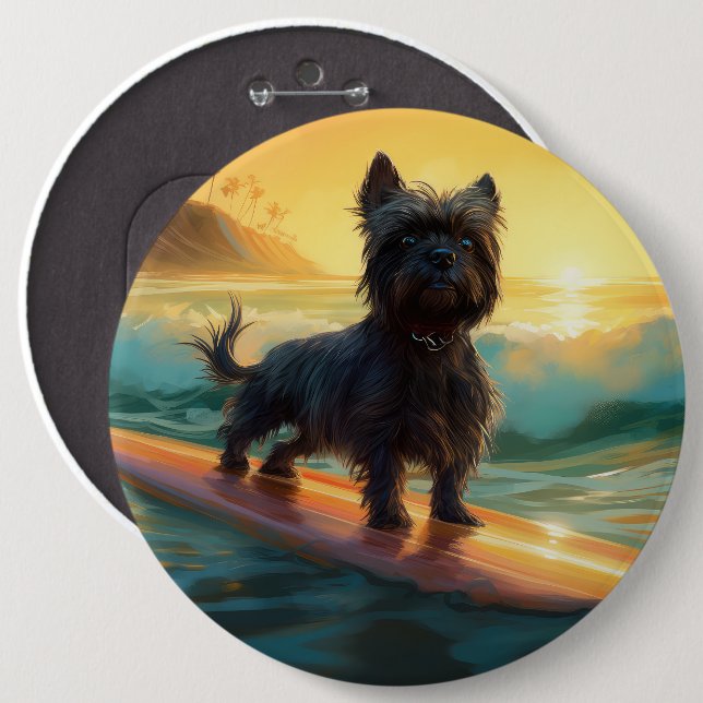 Badge Rond 15,2 Cm Affenpinscher Beach Surf Peinture (Devant & derrière)