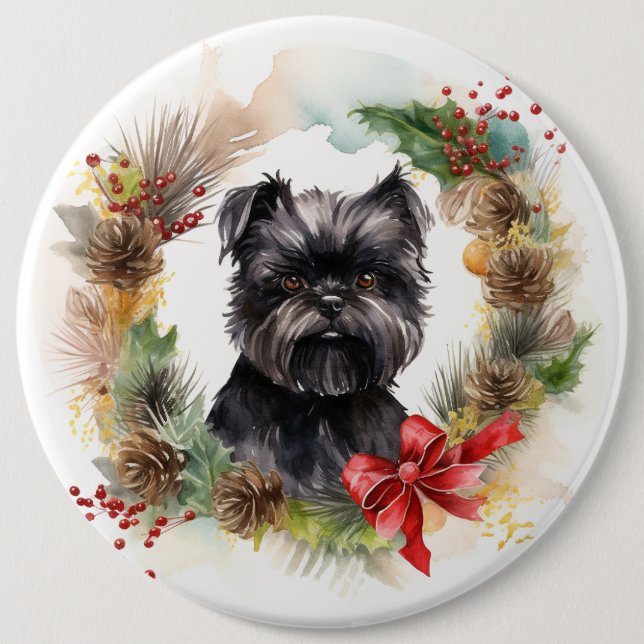 Badge Rond 15,2 Cm Affenpinscher Christmas Wreath Festive Pup (Devant)