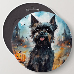 Badge Rond 15,2 Cm Affenpinscher d'Halloween avec des citrouilles eff