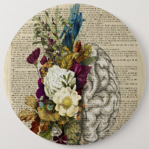 Badge Rond 15,2 Cm affiche d'anatomie du cerveau floral médical