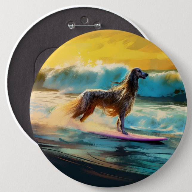 Badge Rond 15,2 Cm Afghan Hound Beach Surf Peinture (Devant & derrière)