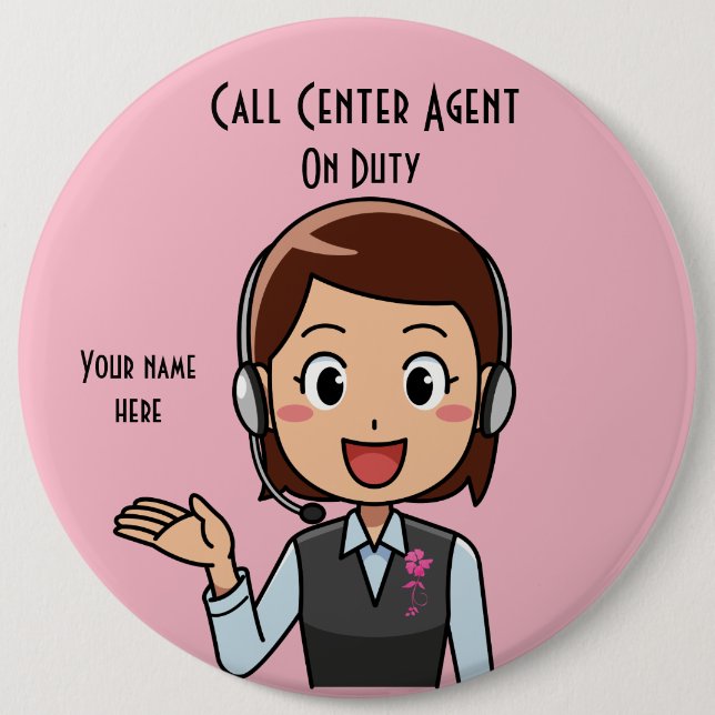 Badge Rond 15,2 Cm Agent du centre d'appel en service rose (Devant)