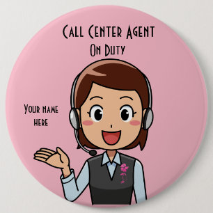 Badge Rond 15,2 Cm Agent du centre d'appel en service rose