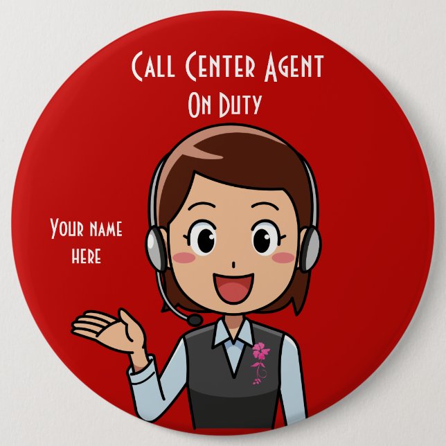 Badge Rond 15,2 Cm Agent du centre d'appel en service rouge (Devant)