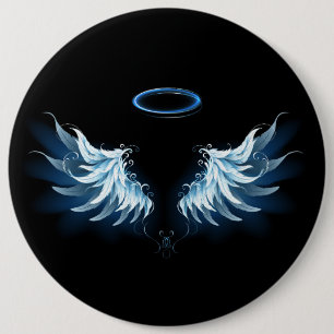 Badge Rond 15,2 Cm Ailes d'ange bleues lumineuses sur fond noir