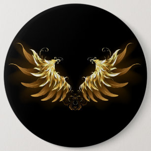 Badge Rond 15,2 Cm Ailes d'ange dorées sur fond noir