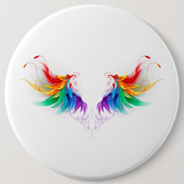 Badge Rond 15,2 Cm Ailes fluffy arc-en-ciel (Devant)