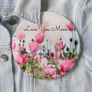 Badge Rond 15,2 Cm Aimez-vous Maman Aquarelle rose