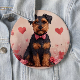 Badge Rond 15,2 Cm Airedale avec Rose - Saint Valentin