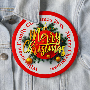 Badge Rond 15,2 Cm Ajouter votre nom de famille Année Message de Noël