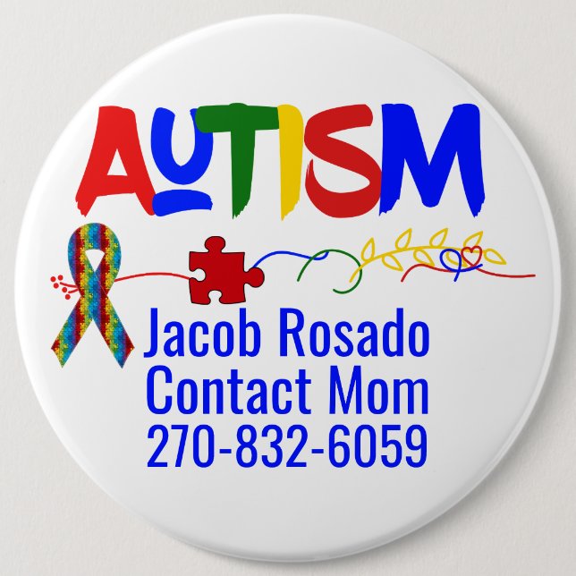Badge Rond 15,2 Cm Ajouter Votre Propre Texte - Bouton Arrondi Autism (Devant)