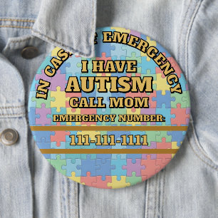 Badge Rond 15,2 Cm Ajoutez votre numéro de téléphone Bouton Autism