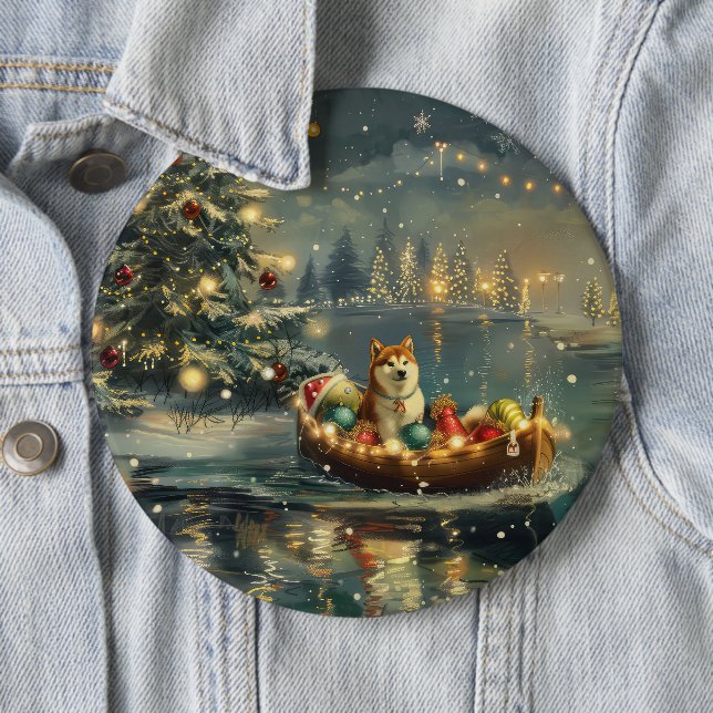Badge Rond 15,2 Cm Akita Christmas Festive Voyage (En situation)