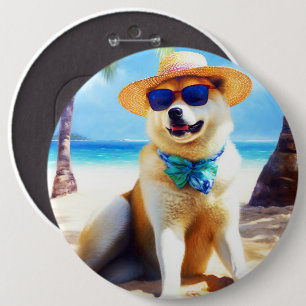 Badge Rond 15,2 Cm Akita sur la plage, cadeau d'été pour les amoureux