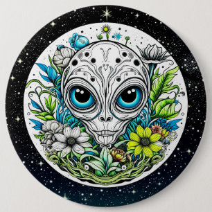Badge Rond 15,2 Cm Alien extraterrestre en Fleurs Starry Night