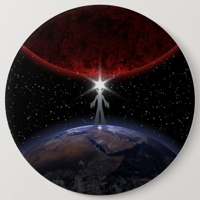 Badge Rond 15,2 Cm Alien Parmi Les Planètes (Devant)