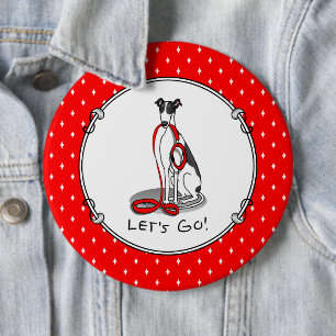 Badge Rond 15,2 Cm Allons-y ! (marcher) Chien gris (noir blanc) Drôle