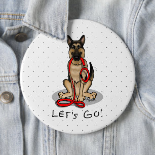 Badge Rond 15,2 Cm Allons-y ! Promenons le Berger Allemand (noir et f