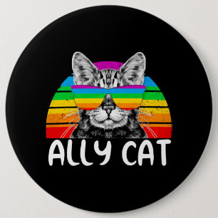Badge Rond 15,2 Cm Ally Cat Rainbow Lunettes de soleil LGBT Gay pride
