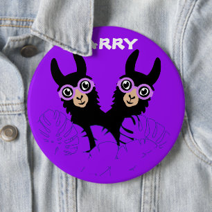 Badge Rond 15,2 Cm Alpaca llama Twins Anniversaire